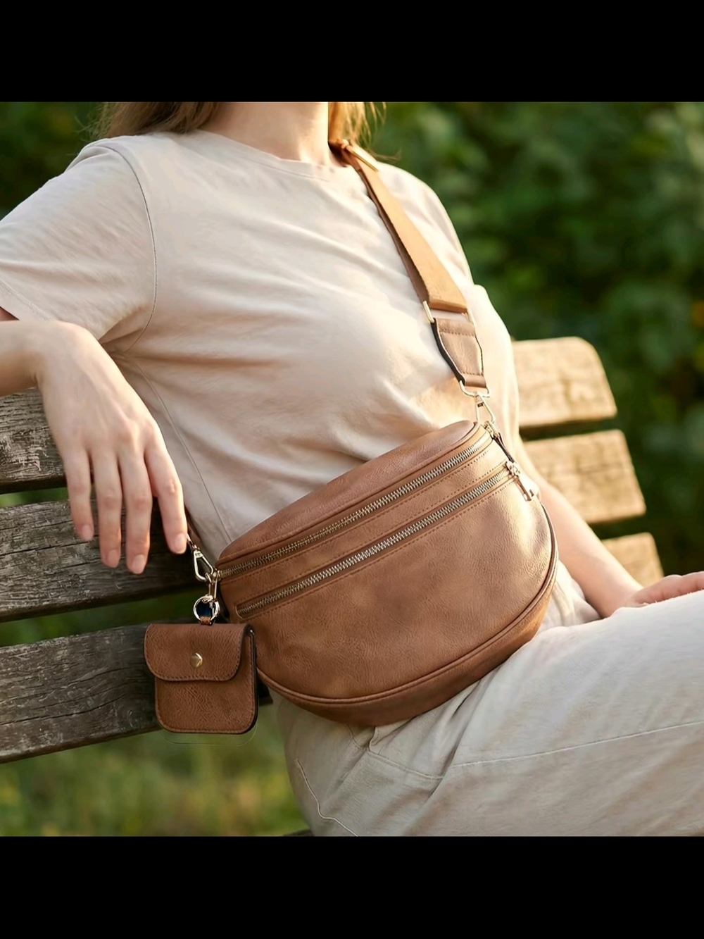 Everyday Tan Leather Crossbody Bag with Detachable Pouch